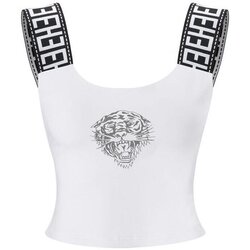 Ed Hardy Majice brez rokavov Tiger glow tape crop tank top white Bela Cene