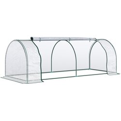 Outsunny vrtni rastlinjak s sprednjimi dvižnimi vrati, jeklena konstrukcija in PVC pokrov, 250x100x80cm, zelen in prozoren, zelena barva, (20747978) Cene