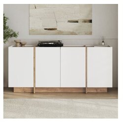 Hanah home Bela komoda v borovem dekorju z luknjo za kable 180x80x45 cm Dorma – Cene
