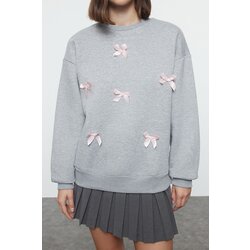 Trendyol Gray Melange Ribbon Detailed Oversize/Wide Fit Thick Knitted Sweatshirt Cene