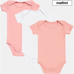 Mafimi Pamučni Bodići kratak rukav za bebe i decu set od 3 - puder/ bela/ roze Cene