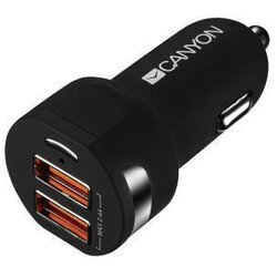 Canyon C-04 Universal 2xUSB car adapter, Input 12V-24V, Output 5V-2.4A, with Smart IC, black rubber coating with silver electroplated ring, 59.5*28.7*28.7mm, 0.019kg - CNE-CCA04B Cene