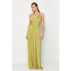 Trendyol Oil Green A-Cut Belted Lined Knitted Long Elegant Evening Dress Cijene