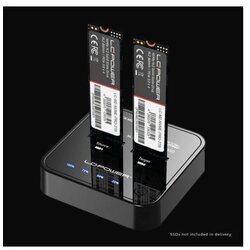 LC Power docking LC-DOCK-M2-NVME usb 3.2 Gen2x1 docking station for two NVMe-M.2 ssd, cloning, black Cene