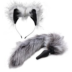 Tailz Grey Wolf Tail and Ears Set Gray Cene