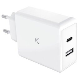Ksix GaN ultrabrzi zidni polnilec 65W PD, 1xUSB-C + 1xUSB-A, beli, (21166499) Cene