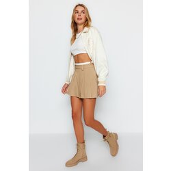 Trendyol Beige Double-Belt Detail Pleated Mini Woven Skirt Cene