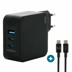 Ravanson Mobilis Charger 100W 2USB C 1USBA GaN cable 100W Laptop, Smartphone, Tablet Black AC Indoor Cene