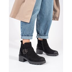 Sergio Leone Women's black heeled ankle boots made of natural nubuck leather with a decorative buckle by Cijene