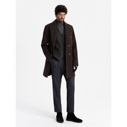 Ombre Men's double-breasted coat with decorative buttons - dark brown Cijene