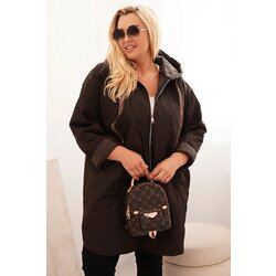 Kesi Włoski Plus Size women's quilted jacket with a hood and the inscription HOPE brown Cijene