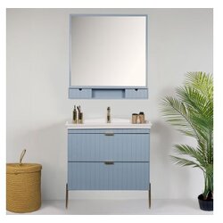 Hanah home Set kupaonskih ormarića s umivaonikom i ogledalom, 2 komada, plavi Cijene