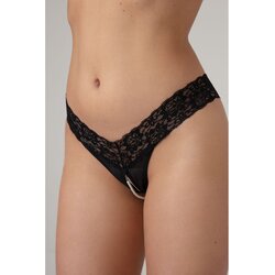 CHRISTINE Pearl Crotchless Thong Pia - Black Cene