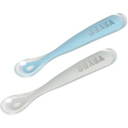 Béaba® beaba® set od 2 ergonomske silikonske žličice 1st stage grey/blue (4+ m) Cene