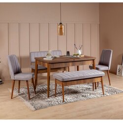 Hanah home vina walnut soho grey walnutsoho extendable dining table & chairs set (5 pieces) Cene