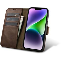 ICARER Usnjen preklopni ovitek 2v1 za iPhone 14 Plus Anti-RFID Oil Wax Wallet Case temno rjava, (21522002) Cene