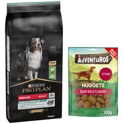 Purina PRO PLAN suha pasja hrana 14 kg + Adventuros Nuggets priboljški 300 g gratis! - Medium Adult jagnjetina & riž Sensitive Digestion Cene