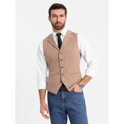 Ombre Fitted elegant men's vest with elastane and lapels - brown Cijene