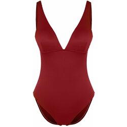 Trendyol Burgundy V-Neck Textured Swimsuit Cene