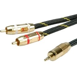 Roline 11.09.4273 utičnica audio priključni kabel [1x 3,5 mm banana utikač - 2x muški cinch konektor] 2.50 m crna/zlatna Cene