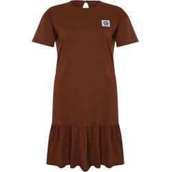 Trendyol Curve Brown Single Jersey Knitted Plus Size Dress Cene