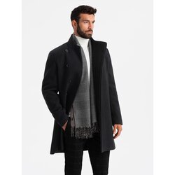 Ombre Men's coat with high collar and asymmetrical fastening - black Cijene