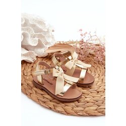 Kesi children's sandals with velcro bow, gold joratia Cene