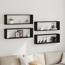 vidaXL Polica za Zid Set od 4 Crni hrast Konstruirano drvo Cijene