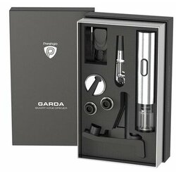 Prestigio Garda, smart wine opener, simple operation with 2 buttons, aerator, vacuum stopper preserver, foil cutter, opens up to 50 bottles wihout recharging, premium design, 500mAh battery, Dimensions D 17mm* H 290mm* W100 mm, silver color. Cene