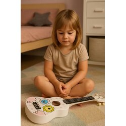  Ukulele drvena gitara za decu sa 4 najlonske žice i trzalicom bela– ECOTOYS Cene