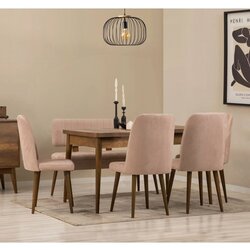 Hanah home vina - walnut, stone walnutstone extendable dining table & chairs set (6 pieces) Cene