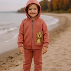 WOWO kids komplekt sa medo: pantalone, duks sa patent zatvaračem i kapuljačom - bebi blush Cene