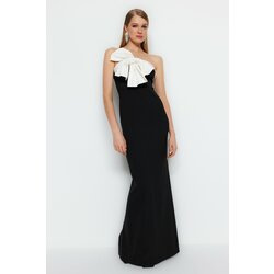 Trendyol Black and White Lined Woven Long Evening Dress Cene