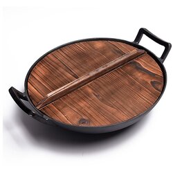 Grill King Cast Iron wok s integrisanim ručkama i drvenim poklopcem, 36 cm Cene