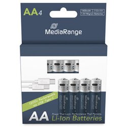 Mediarange Germany PUNJIVE BATERIJE-AKUMULATORI AA 1.5V LI-ION 4KOM-RECHARG-1400MAH-MRBAT161-USB-C Cene