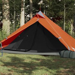 vidaXL Šotor za kampiranje za 1 osebo siv oranžen 255x153x130 cm 185T Cene