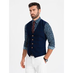Ombre Men's vest without lapels in delicate check - navy blue Cene