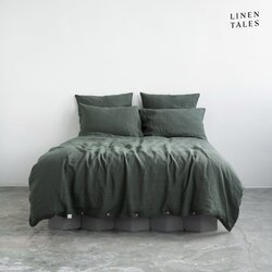 Linen Tales Tamno zelena lanena produljena posteljina za krevet 165x220 cm - Cene