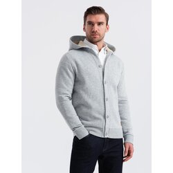 Ombre Men's button-down hooded sweatshirt - grey melange Cijene