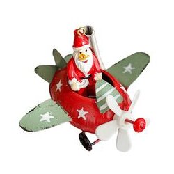  Novogodišnji ukras za jelku deda mraz u avionu EL crveni Cene