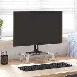 vidaXL Stojalo za monitor belo 40x20x8 cm kaljeno steklo in kovina Cene