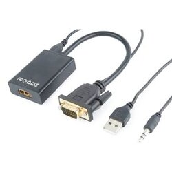 VIDEO adapter 0.15 m, black, VGA to HDMI, GEMBIRD A-VGA-HDMI-01 Cene