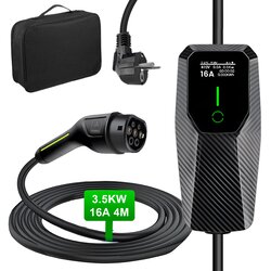 JUNSUN Prenosna stenska polnilna postaja za električna vozila (EV) – Tip 2, 16A, 1-fazna, 3,5 kW, nastavljiv tok, 4 m kabel, črna, (21989618) Cene