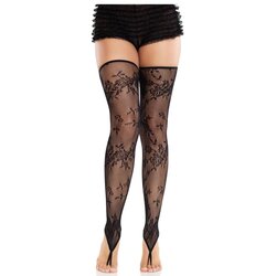 LEG AVENUE HOSIERY LEG AVENUE - FLORAL LACE FOOTLESS STOCKINGS BLACK Cene