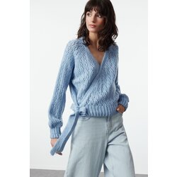 Trendyol Blue Soft Texture Openwork/Hole Detailed Knitwear Sweater Cene