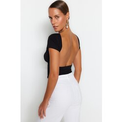 Trendyol Black Backless Crop Cotton Stretchy Knitted Blouse Cijene