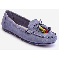 Kesi Suede Moccasins With Bow And Fringe Blue Dorine Cene