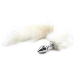 Fetish Addict Metal Butt Plug with Foxy Tail Velvet Touch 40cm White Cene