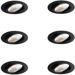QAZQA Professional Set van 6 inbouwspots zwart 9,5cm incl. LED 1300 lm dimbaar IP65 - Gaius Cene