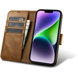 ICARER 2v1 usnjena preklopna torbica za iPhone 14 Plus Anti-RFID Oil Wax Wallet Case svetlo rjava, (21522090) Cene